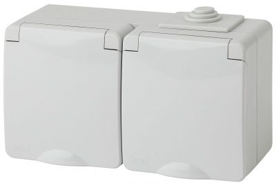 ЭРА 11-2603-03  Розетка 2х2P+E гориз. IP65, 16A-250В, ОУ, серый (5/50/800)