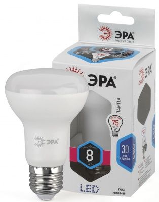 ЭРА STD LED R63-8W-840-E27 Лампочка светодиодная Е27 8Вт рефлектор нейтральный белый свет (1 / 10 / 100)
